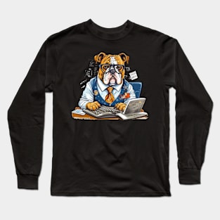 Accountant English Bulldog t-shirt design, a bulldog wearing a tie and glasses Long Sleeve T-Shirt